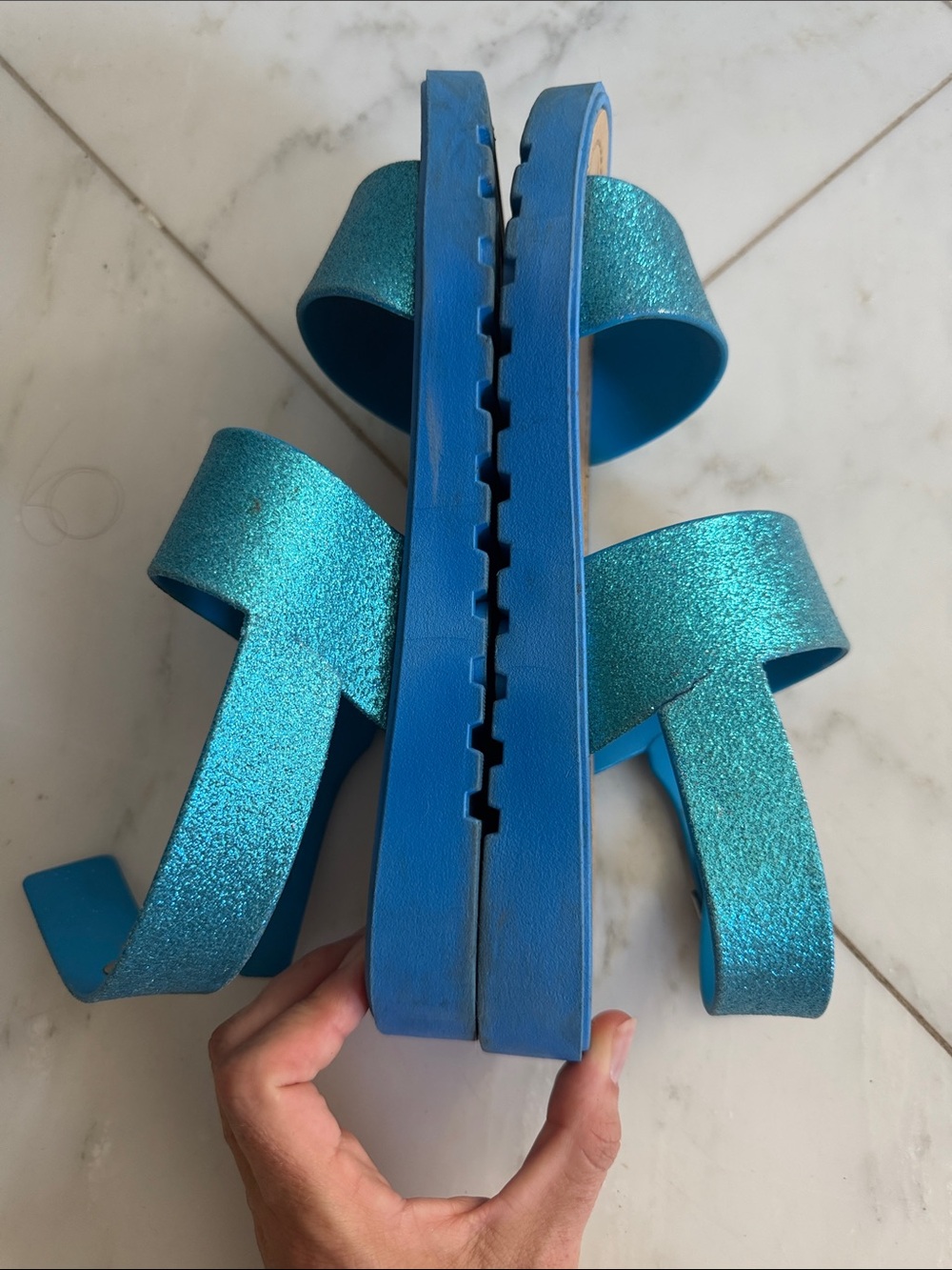 Kali blue glitter dual strap heel wrap buckled sandals women’s 9 - Picture 6 of 11